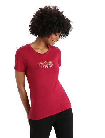 Dámské Tričko Icebreaker Merino Tech Lite II Krátké Sleeve Mountain Geology Růžové | CZ 1338RVDW
